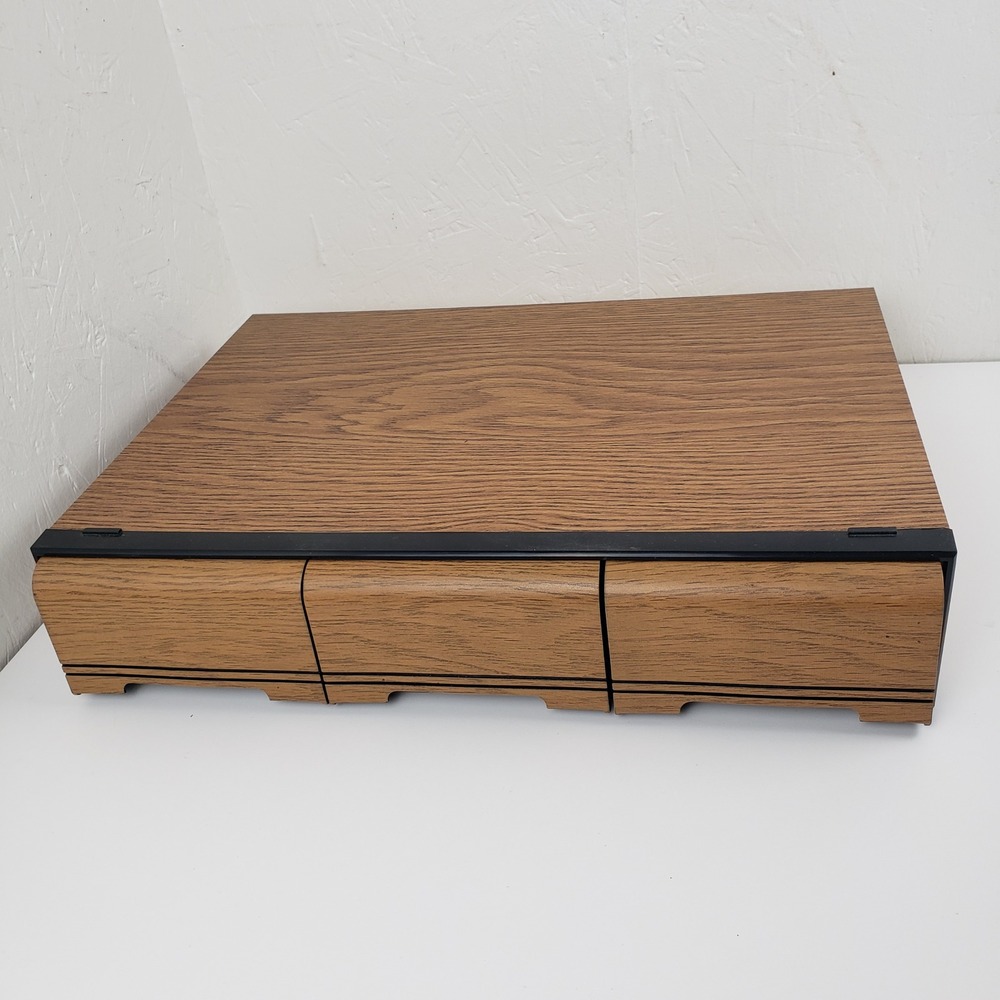 Vintage Faux Wood Grain 3 Drawer Cassette Tape Storage Organizer Holds 42 Tapes